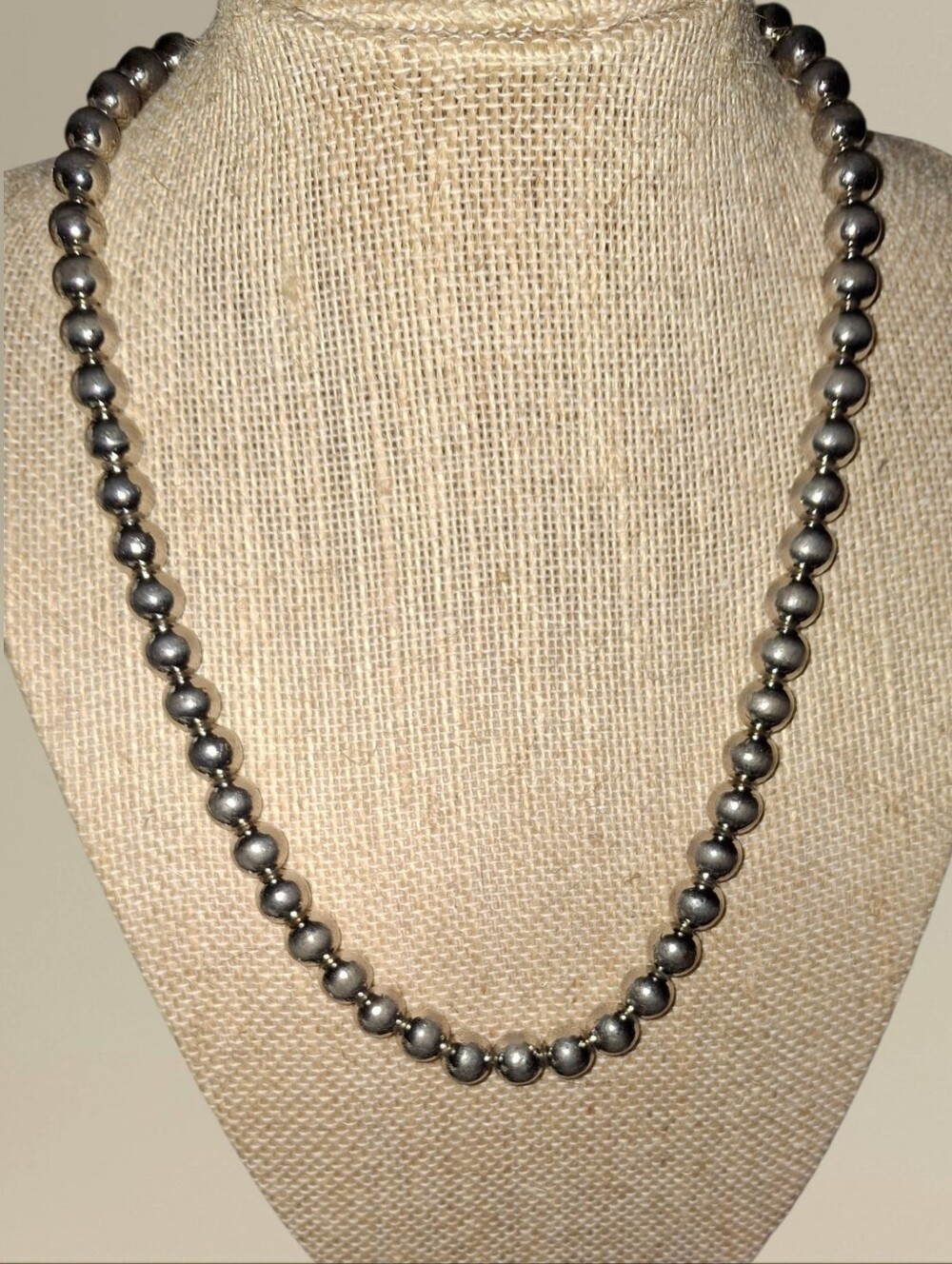 Sterling Plate Korea Classic Silver Bead Necklace Vintage Mcm Jewelry